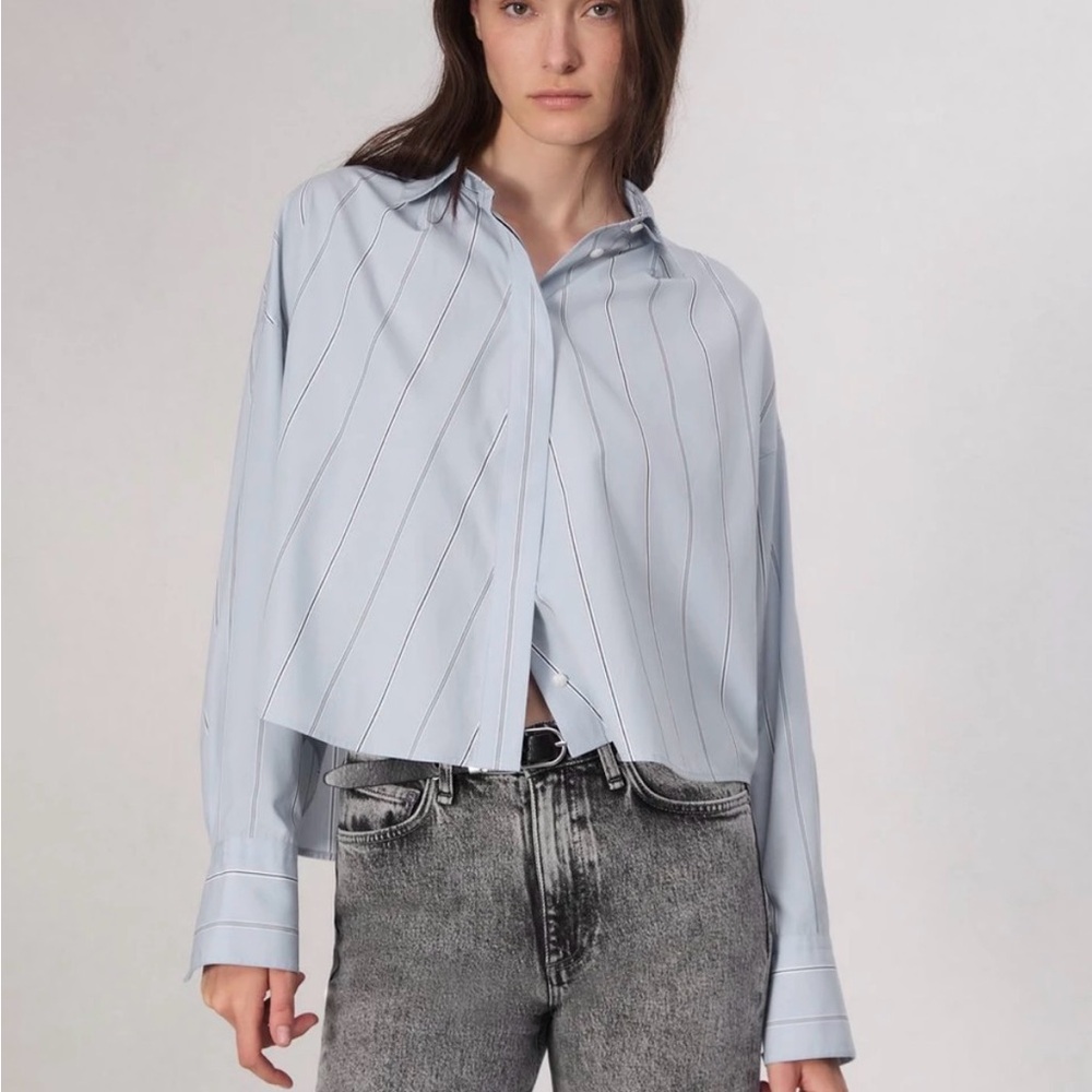 Rag & Bone Blue and White Stripe Cotton Poplin Button Up Size XS